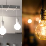 Modern and vintage light fixtures displaying design contrasts for home improvement services.